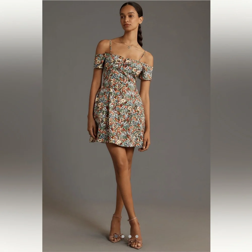 Anthropologie Maeve Floral Off-Shoulder Bow Floral Mini Dress NWT Large $178 - Picture 2 of 10